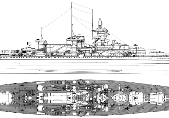 Корабль DKM Gneisenau 1942 [Battlecruiser] - чертежи, габариты, рисунки